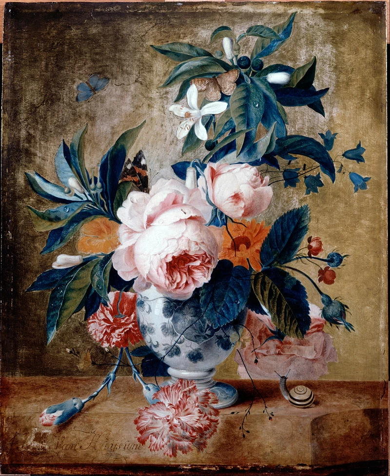 Un vaso di Delft con fiori